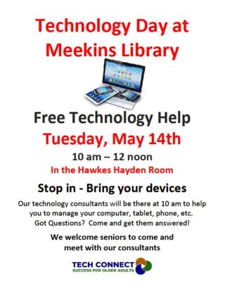 Technology help, seniors, Meekins Library